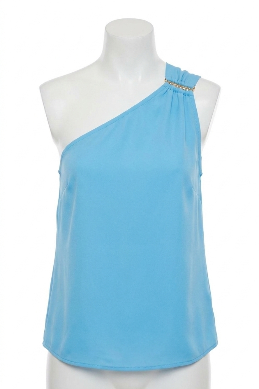 NEW BISHOP + YOUNG mallorca one shoulder top in blue